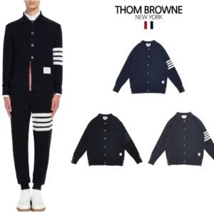 톰브라운 로고 패치 리브폴로 가디건 3col