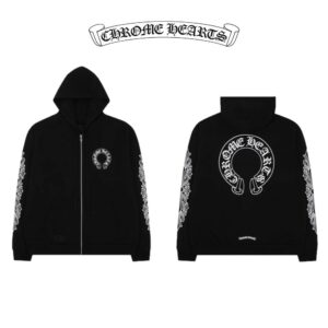 크롬하츠 홀스슈 플로랄 플리스 후드집업(블랙)