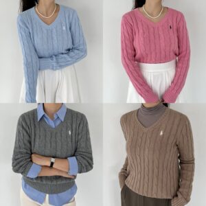 폴로랄프로렌 여성 꽈배기 브이넥 니트