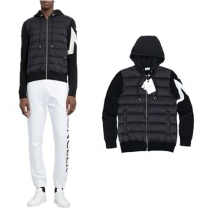 몽클레어 로고 패치 팔 니트 후드 패딩(지그재그)